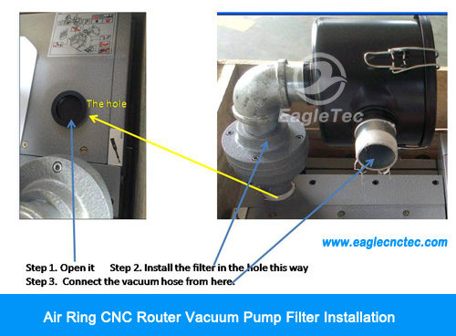 air ring cnc router vacuum pump filter installation and hose connection