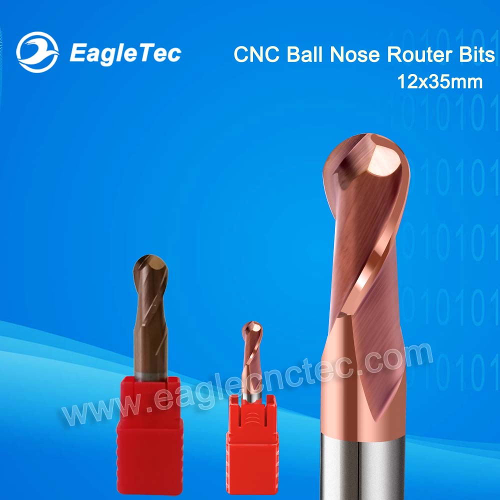 CNC Ball Nose Router Bits 12x35x75mm Two Flute For Wood And Aluminum